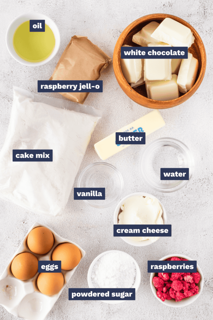 ingredients needed to make raspberry white chocolate cake balls