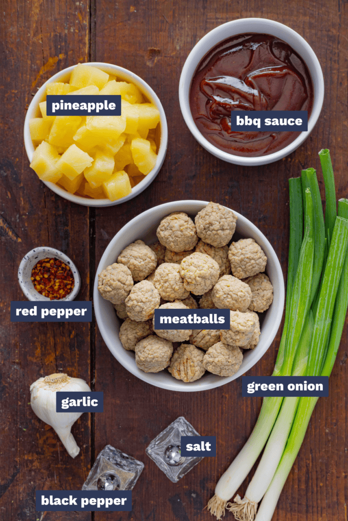 ingredients needed for making spicy hawaiian crockpot meatballs