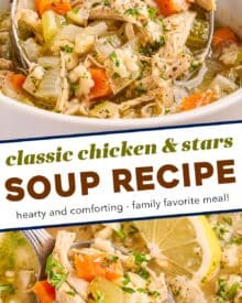 If you're in need of a quick and cozy dinner, or are feeling a bit under the weather, then you definitely NEED this chicken and stars soup! Ready in about 30-40 minutes, this soul-warming soup recipe is made with simple ingredients and can easily be adapted to your tastes.