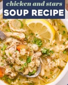 If you're in need of a quick and cozy dinner, or are feeling a bit under the weather, then you definitely NEED this chicken and stars soup! Ready in about 30-40 minutes, this soul-warming soup recipe is made with simple ingredients and can easily be adapted to your tastes.